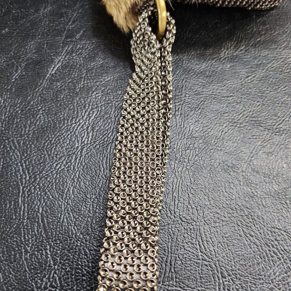 Sondra Roberts Metal Mesh Wristlet With Genuine Rabbit Fur And Stones - Picture 3 of 10